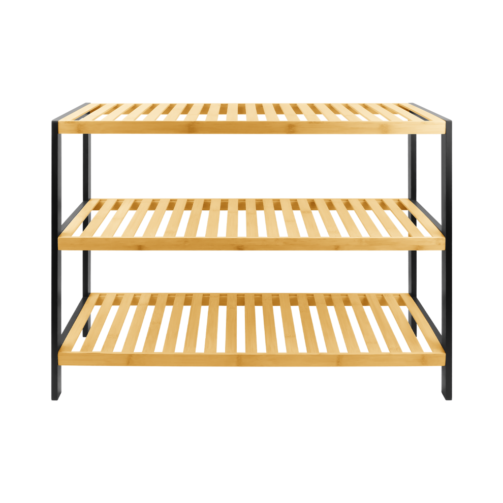 3-layer natural bamboo shoe rack and designed with a powerful vertical shelf organizer,for corridors, bedrooms, bathrooms, hallways, and small spaces