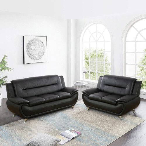 Furniture 786 (Black) Eclipse Leather 3+2 Seater Sofa Set Black/ Grey