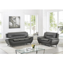 (Grey) Eclipse Leather 3+2 Seater Sofa Set Black/ Grey
