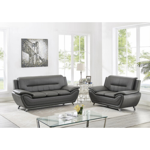 Furniture 786 (Grey) Eclipse Leather 3+2 Seater Sofa Set Black/ Grey