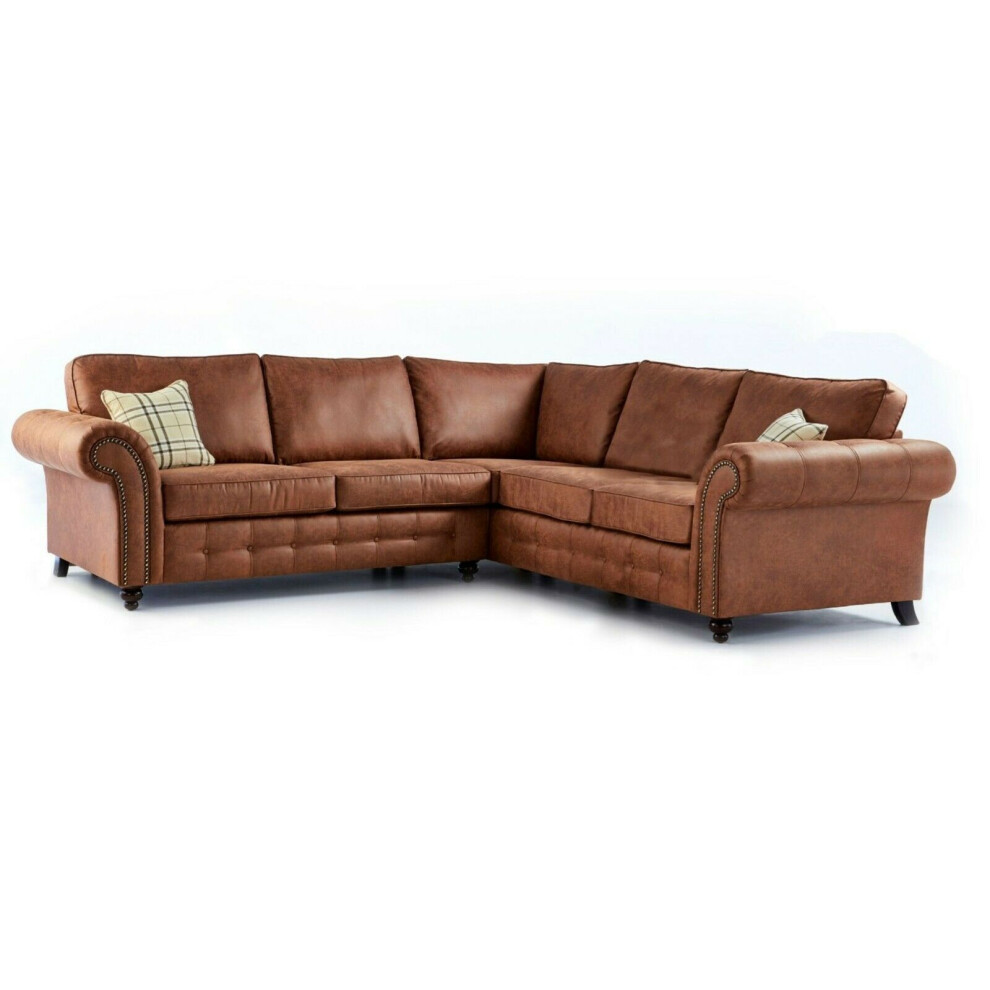 (Brown) Oakland Suede Leather 2c2 Corner Sofa