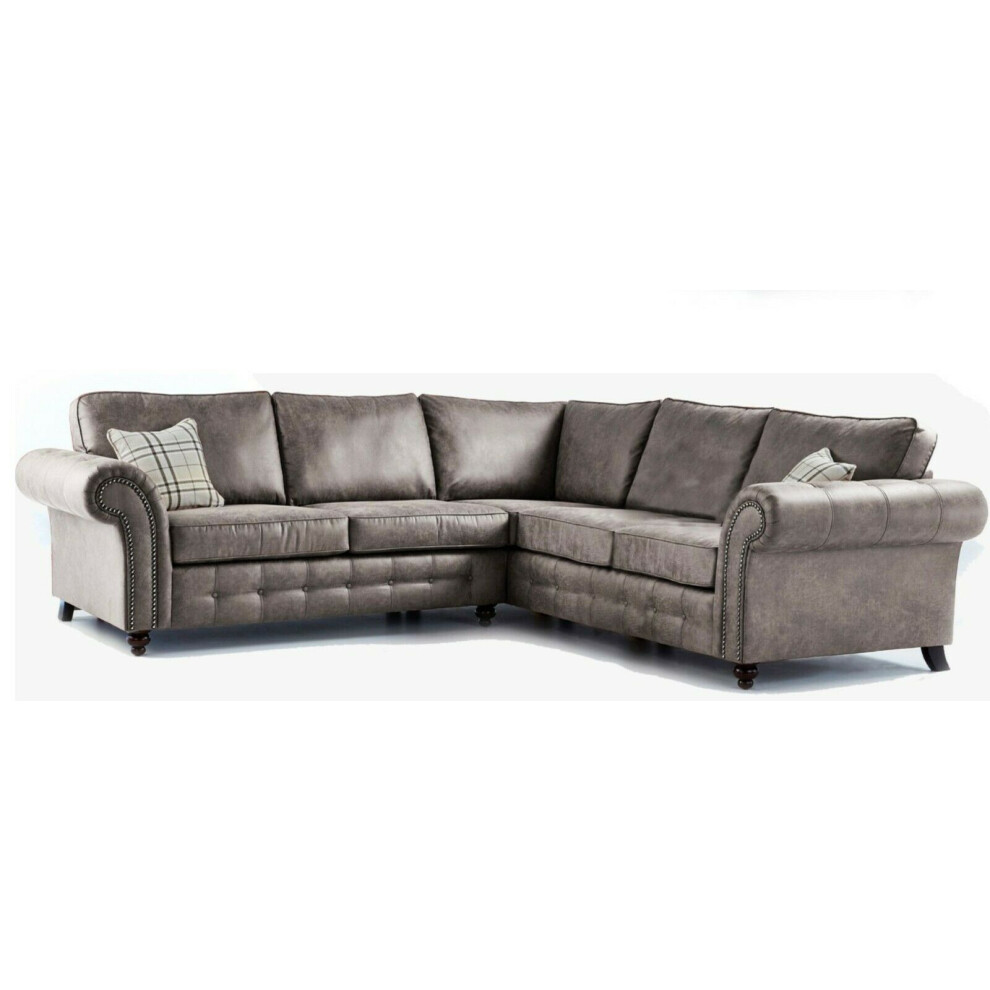 Furniture 786 (Charcoal) Oakland Suede Leather 2C2 Corner Sofa Black