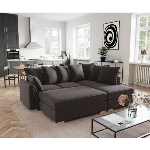 Furniture 786 (Right Hand Facing Corner Sofa) Chiswick Corner Sofa with Footstool Black