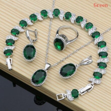(grün -9) Natürlicher 925er Silberschmuck, roter Geburtsstein-Charm-Schmuckset für Damen, Ohrringe/Anhänger/Halskette/Ring/Armbänder