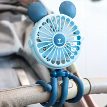 (Blau) Kinderwagen-Ventilator mit Clip, lustiger Ventilator in Oktopusform mit flexiblem Stativ, wiederaufladbarer