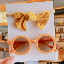 (Gelb) 2 Teile/satz Neue Baby Mädchen Nette Einfarbig Baumwolle Bowknot Stirnband Runde Sonnenbrille