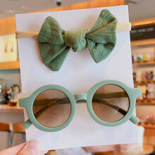 (Grün) 2 Teile/satz Neue Baby Mädchen Nette Einfarbig Baumwolle Bowknot Stirnband Runde Sonnenbrille