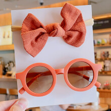(Rot) 2 Teile/satz Neue Baby Mädchen Nette Einfarbig Baumwolle Bowknot Stirnband Runde Sonnenbrille