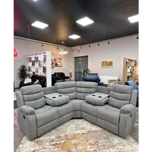 Furniture 786 Roman Fabric Recliner Corner sofa with Drink holder 1