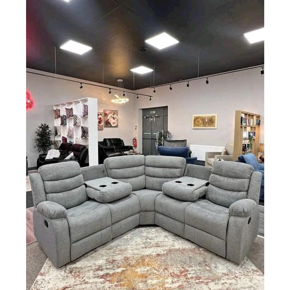 Roman Fabric Recliner Corner sofa with Drink holder