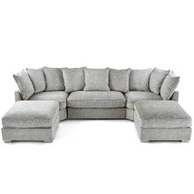 (Scatter Back) Luxe U-Shaped Sofa Reversible Footstool Grey