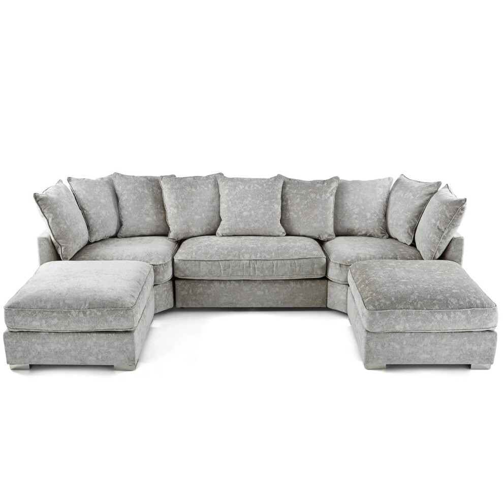 (Scatter Back) Luxe U-Shaped Sofa Reversible Footstool Grey