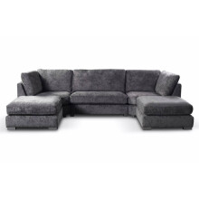 (Full Back) Luxe U-Shaped Sofa Reversible Footstool Grey