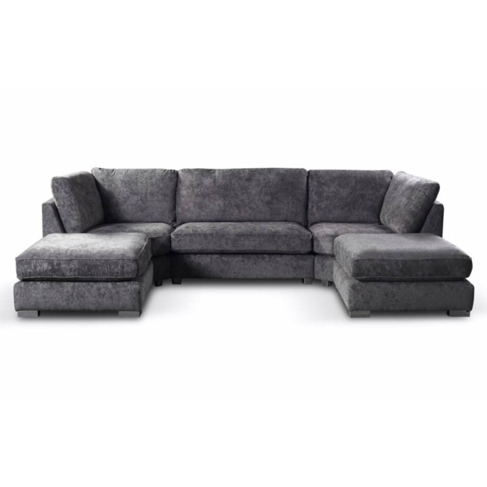(Full Back) Luxe U-Shaped Sofa Reversible Footstool Grey