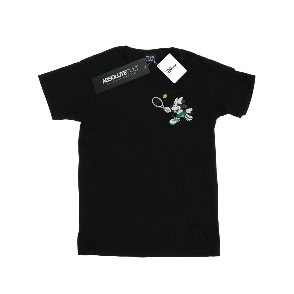 (S, Black) Disney Mens Minnie Mouse Tennis Breast Print T-Shirt