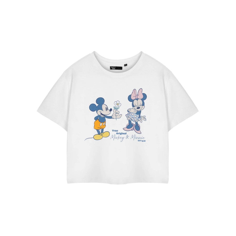 Disney Womens/Ladies True Original Mickey & Minnie Mouse Short-Sleeved Crop T-Shirt