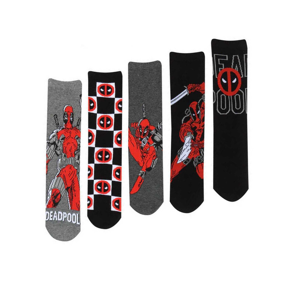 (S-M, Grey/Black/Red) Deadpool Unisex Adult Socks (Pack of 5)