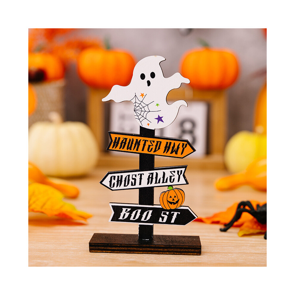 (Ghost Sign) Whimsical Halloween Wooden Pumpkin And Ghost Ornaments Seasonal Festivities For-image-OPC-PGTX9MB-NEW