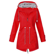 (Red, M) Women Waterproof Wind Jacket Coat Raincoat Ladies Hoodies Outwear Zipper Outdoor