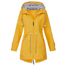 (Yellow, M) Women Waterproof Wind Jacket Coat Raincoat Ladies Hoodies Outwear Zipper Outdoor