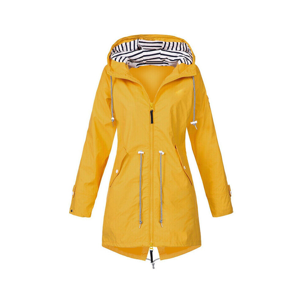 (Yellow, M) Women Waterproof Wind Jacket Coat Raincoat Ladies Hoodies Outwear Zipper Outdoor
