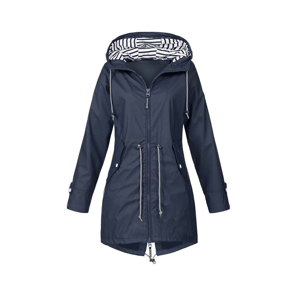 (Darkblue, M) Women Waterproof Wind Jacket Coat Raincoat Ladies Hoodies Outwear Zipper Outdoor
