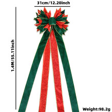 (Red Green Bow) Large Fabric Beautiful Bow For Christmas Tree Topper In Silver Blue Option Color