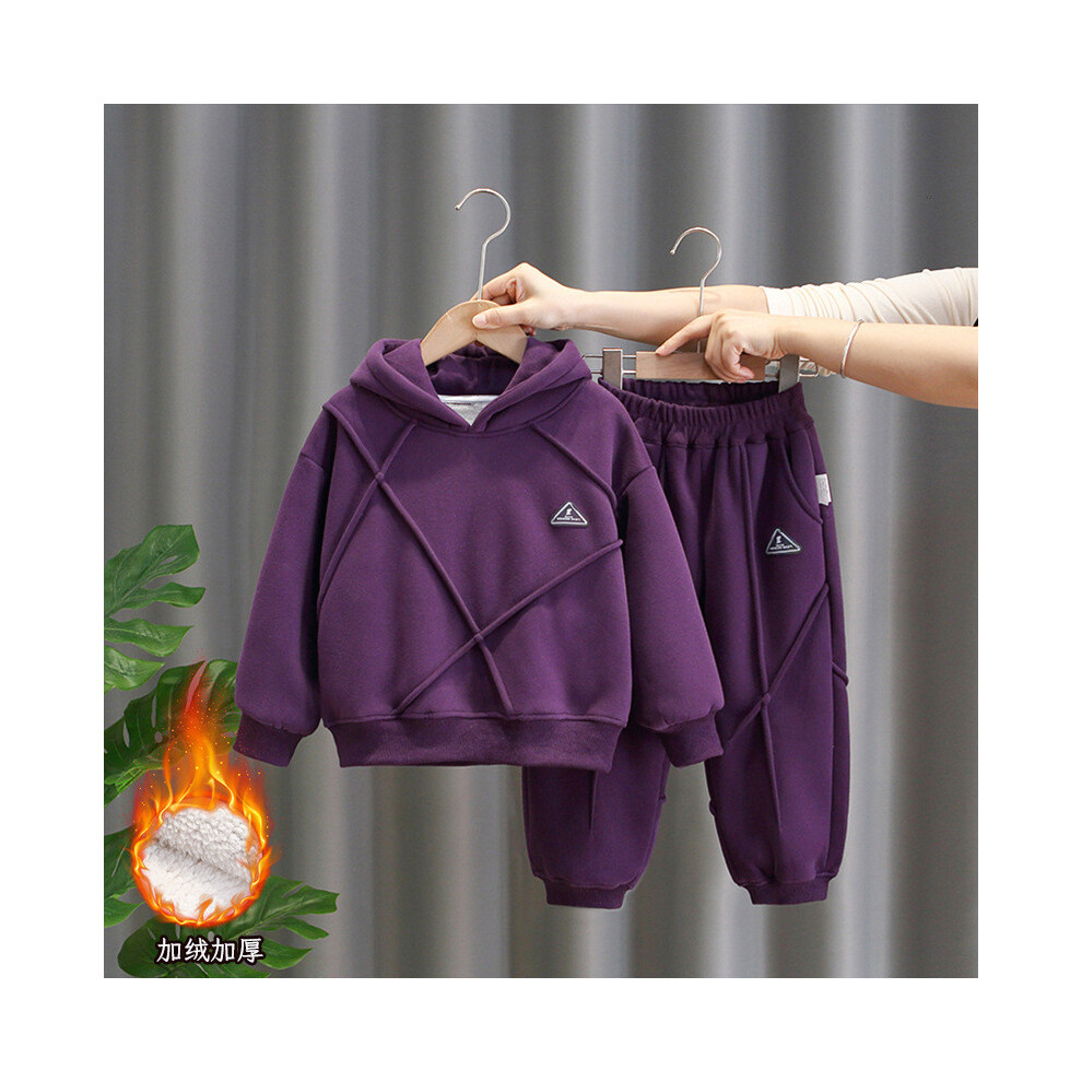 (Purple Set, 110cm) Boys Cotton Soft Winter Sports Set Long Sleeve Hooded Three Piece For Kids Outfit-image-OPC-PGTXS9R-NEW