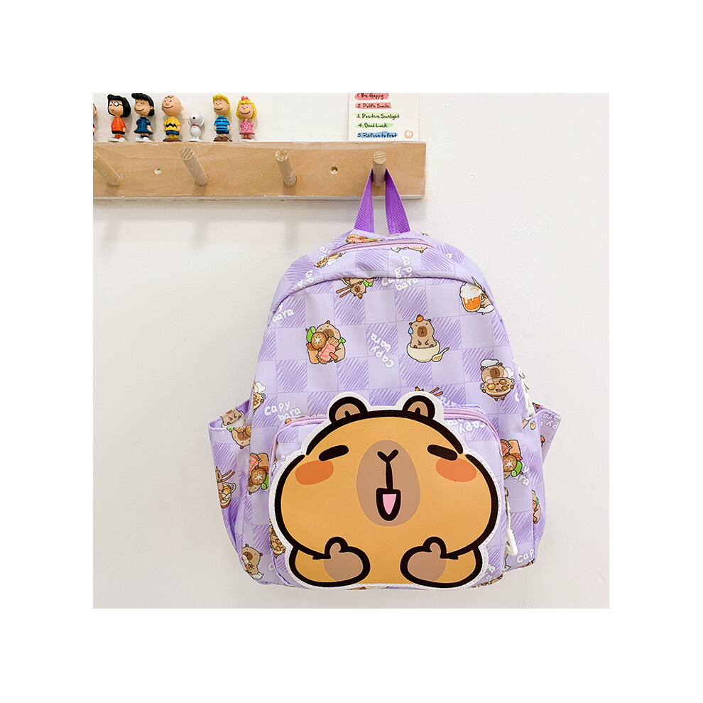 (Purple) Vibrant Cartoon Capybara School Backpack For Children With Durable Nylon Material Fun And Design Purple