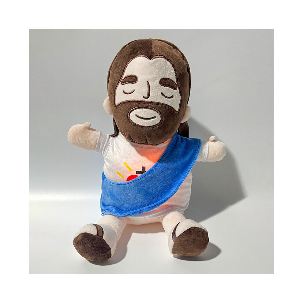 (Blue) Relief Anxiety Plush Toys Jesus Breathing Musical Soothing Doll Sleep Gift Toy