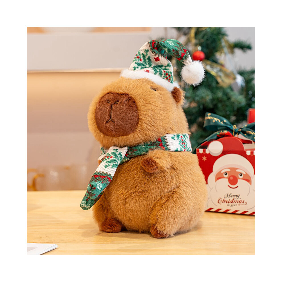 (Scarf) Capybara Christmas Plush Toy Stuffed Animal Doll Santa Hat Xmas Decor Gift Party