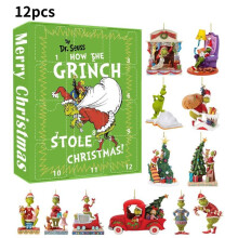 (Style E) Christmas Grinch Advent Calendar 12 Days Countdown Blind Box Pendant Decoration