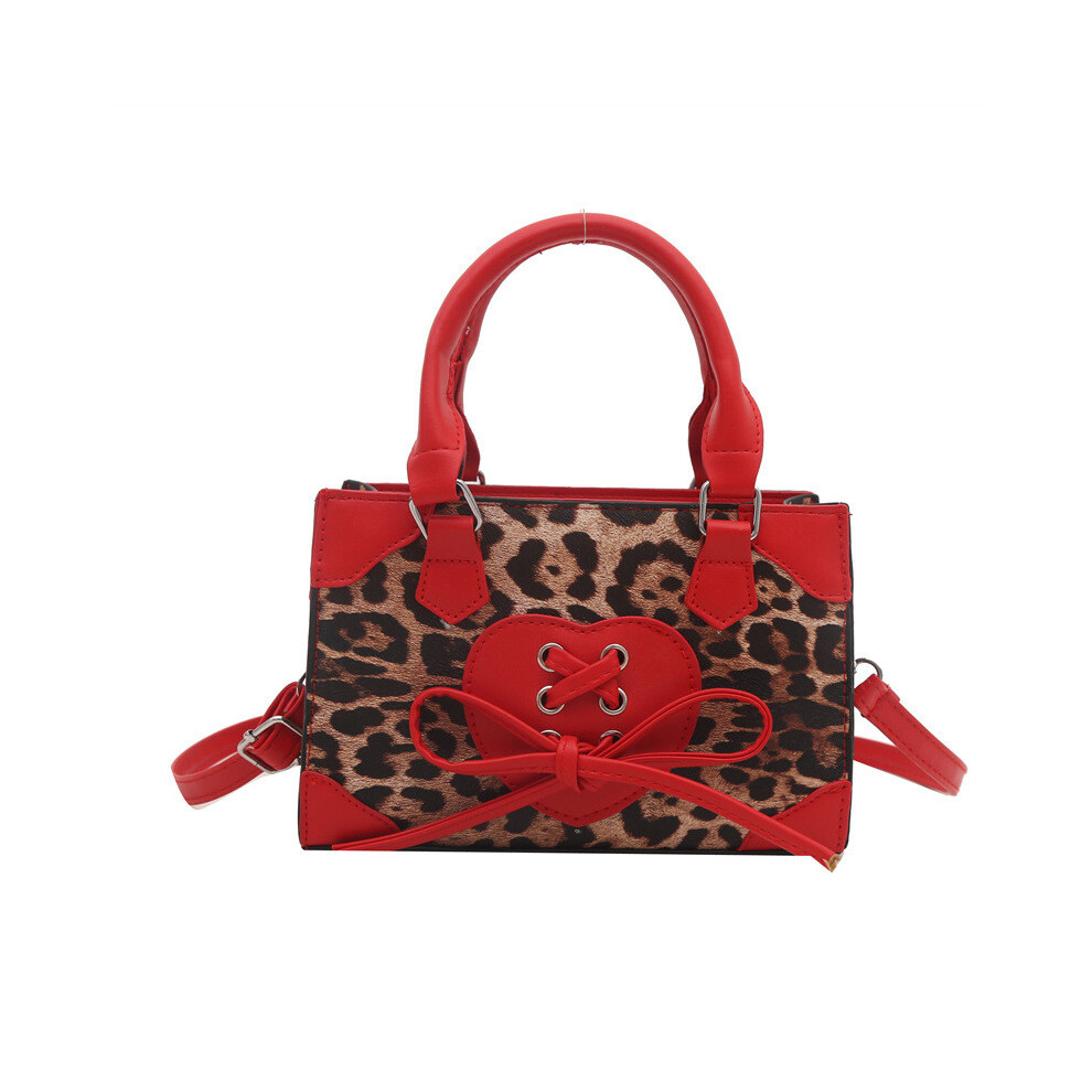(Red) Refined Style Urban Leopard Print Crossbody Bag With Zipper Closure Durable Red