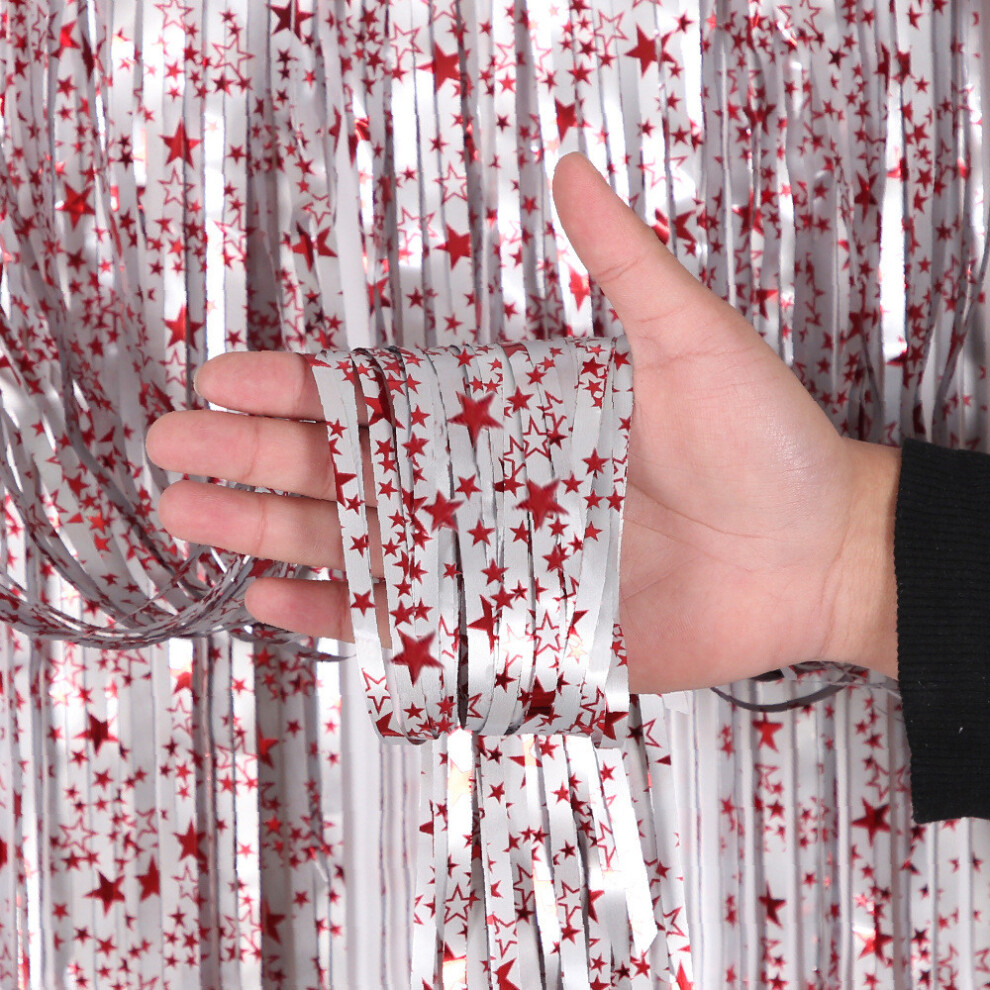 (1m2m, Silver Matte Red Star) Star Rain Festive Curtain In Multiple Sizes And Colors Perfect For Events Celebrations And-image-OPC-PGTZRDV-NEW
