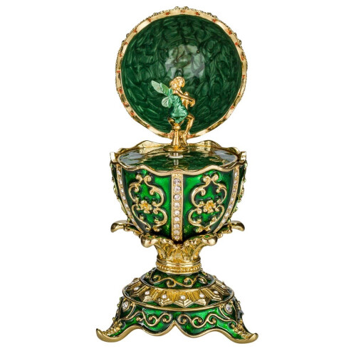 Fabergé-Stil Ei Spieluhr Schmuckkästchen mit Feenfigur 12,5 cm grün