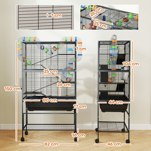 PawHut (L) PawHut Hamster Cage, Gerbil Cage on Wheels with Storage Shelf 2