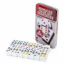 Kav 6 Colour Club Pub Dot Dominoes Game Set - 28 Double 6 Dominoes with Tin Box