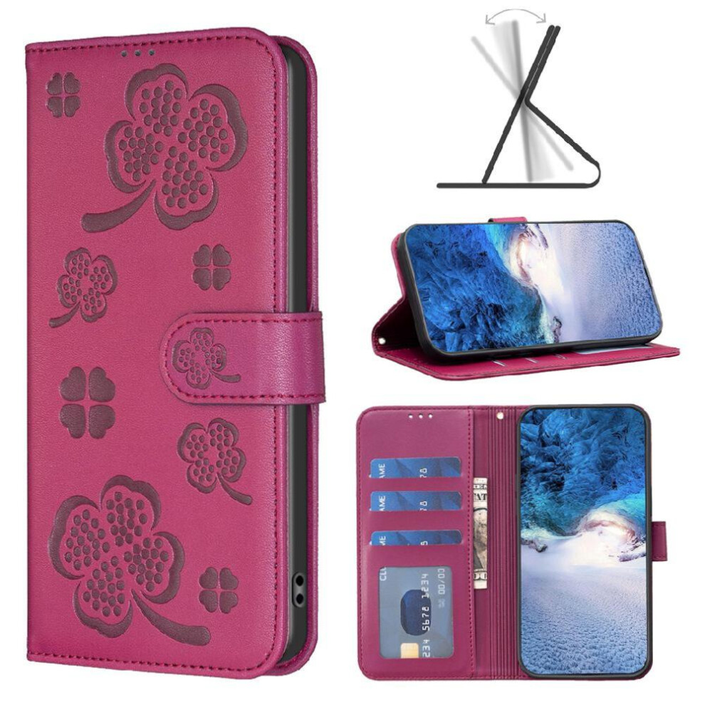 Photos - Case  Flip  for Samsung Galaxy A16 4g/5g Card Slots Holder Kickstand Clover Flower Wallet Multi-color Pu Leather(Red)