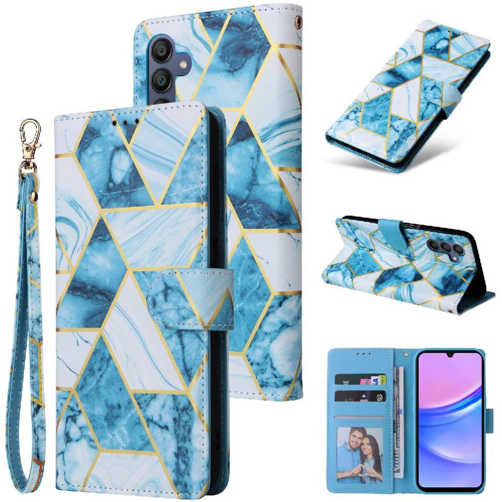 (Blue) Wallet Case For Samsung Galaxy A16 5G Wrist Strap Kickstand Wallet Case Magnetic Closure Pu Leather Blue 764544200400