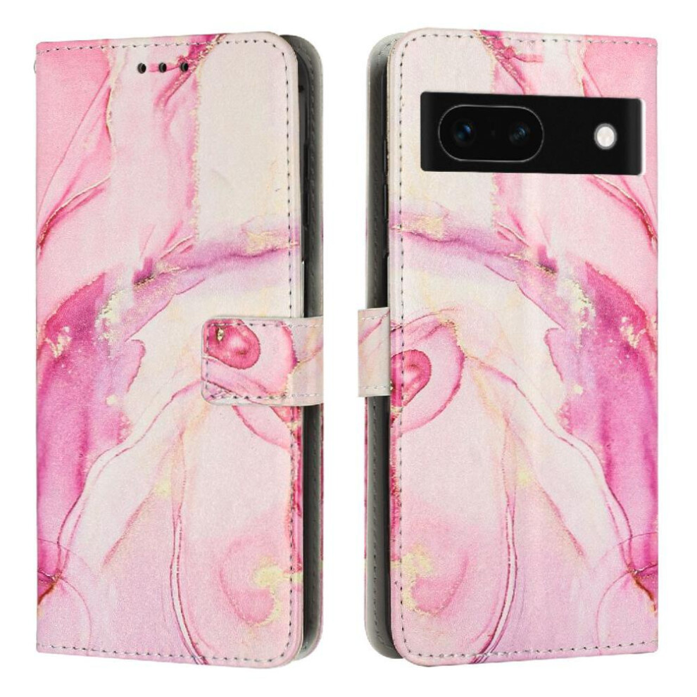 (Rose ) Flip Case For Google Pixel 8A Wallet Case Buckle Flap Painted Marble Card Insertion Gold 764544202404