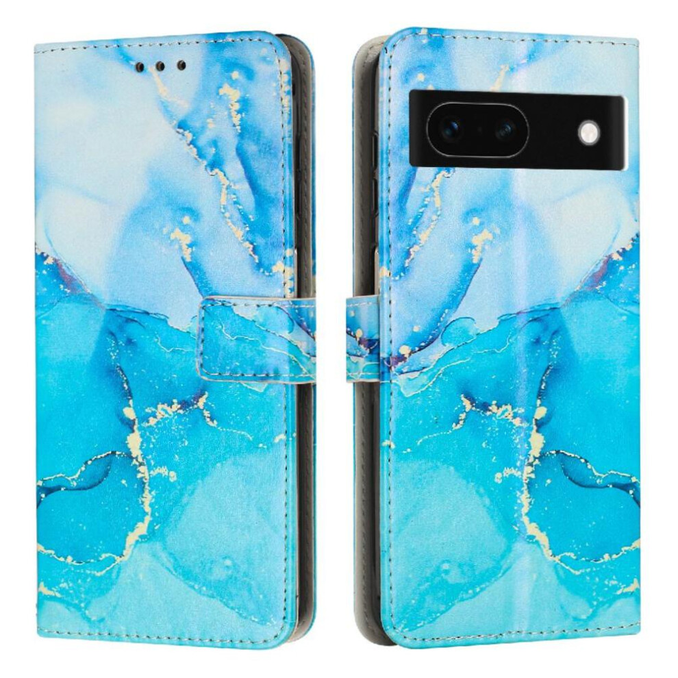 (Bluish ) Flip Case For Google Pixel 8A Wallet Case Buckle Flap Painted Marble Card Insertion Green 764544202428