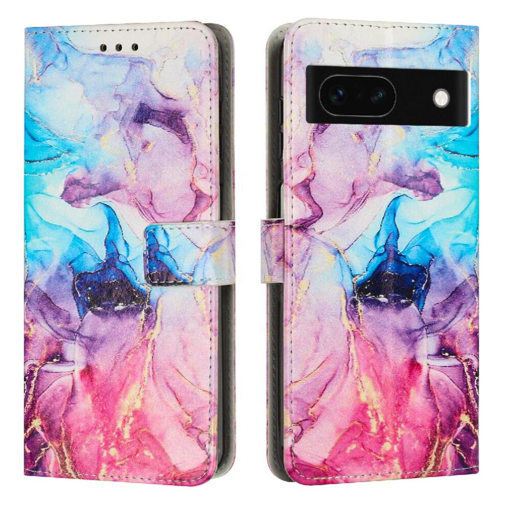 (Pinkish ) Flip Case For Google Pixel 8A Wallet Case Buckle Flap Painted Marble Card Insertion Purple 764544202411