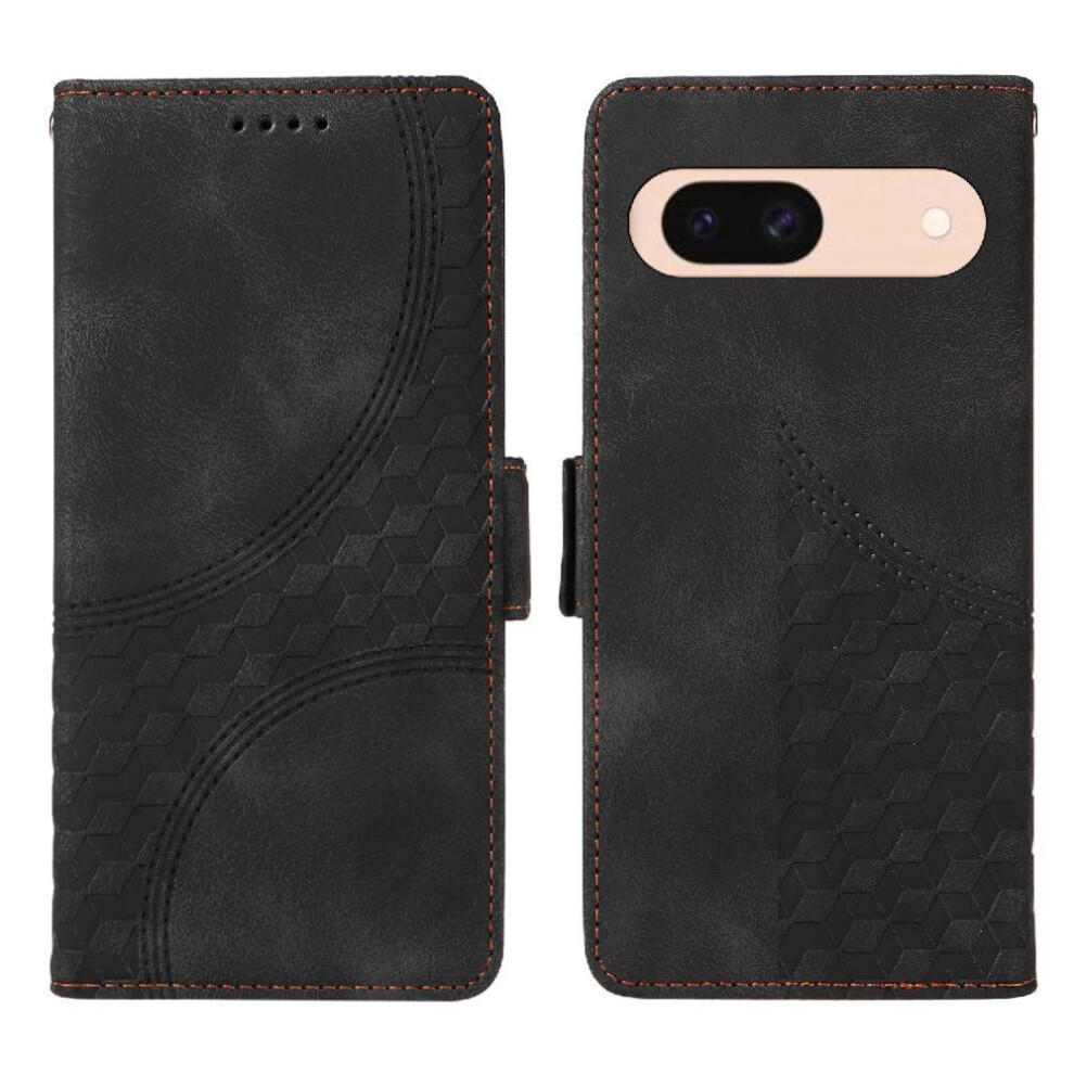 (Black) Case For Google Pixel 8A Protective Cover Quilted Pattern Leather Card Slot Holders Black 764544202657