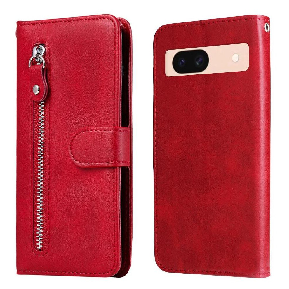 (Red) Case For Google Pixel 8A Zipper Protective Cover Leather Card Slot Holders Red 764544203210
