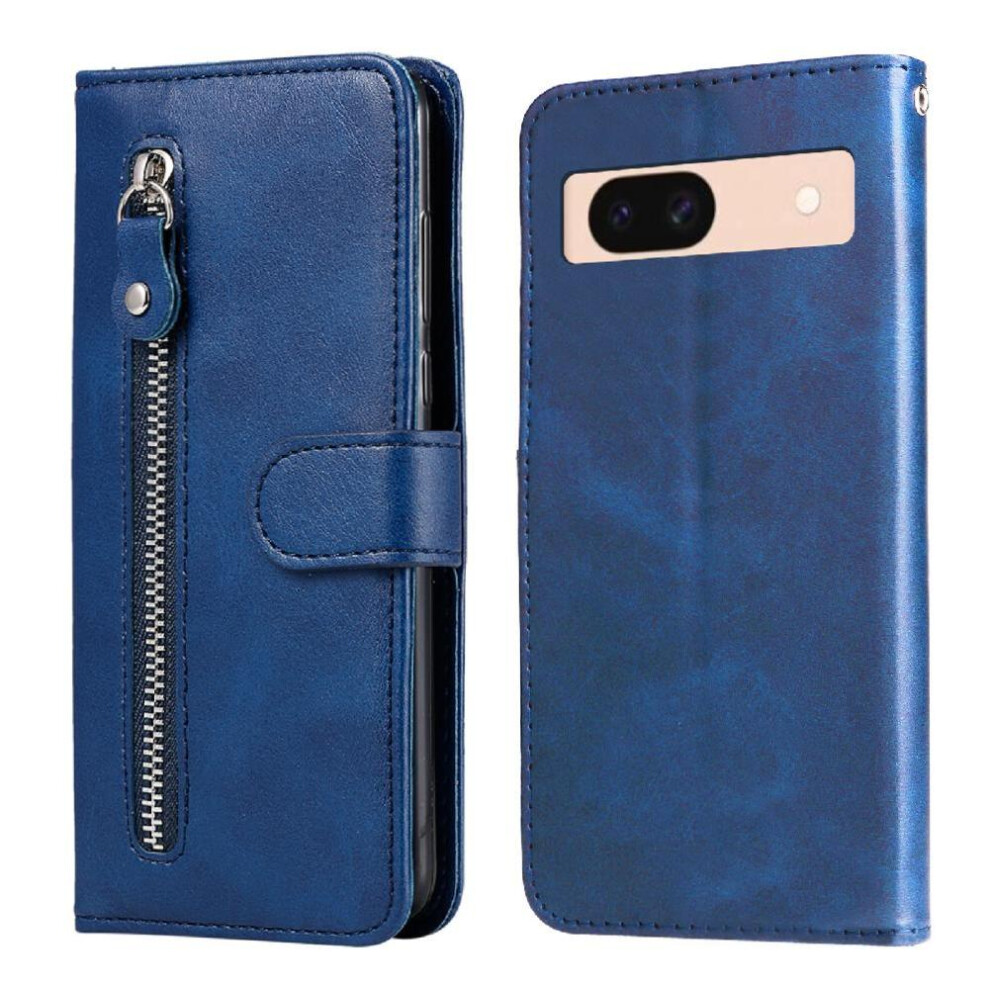 (Blue) Case For Google Pixel 8A Zipper Protective Cover Leather Card Slot Holders Blue 764544203180