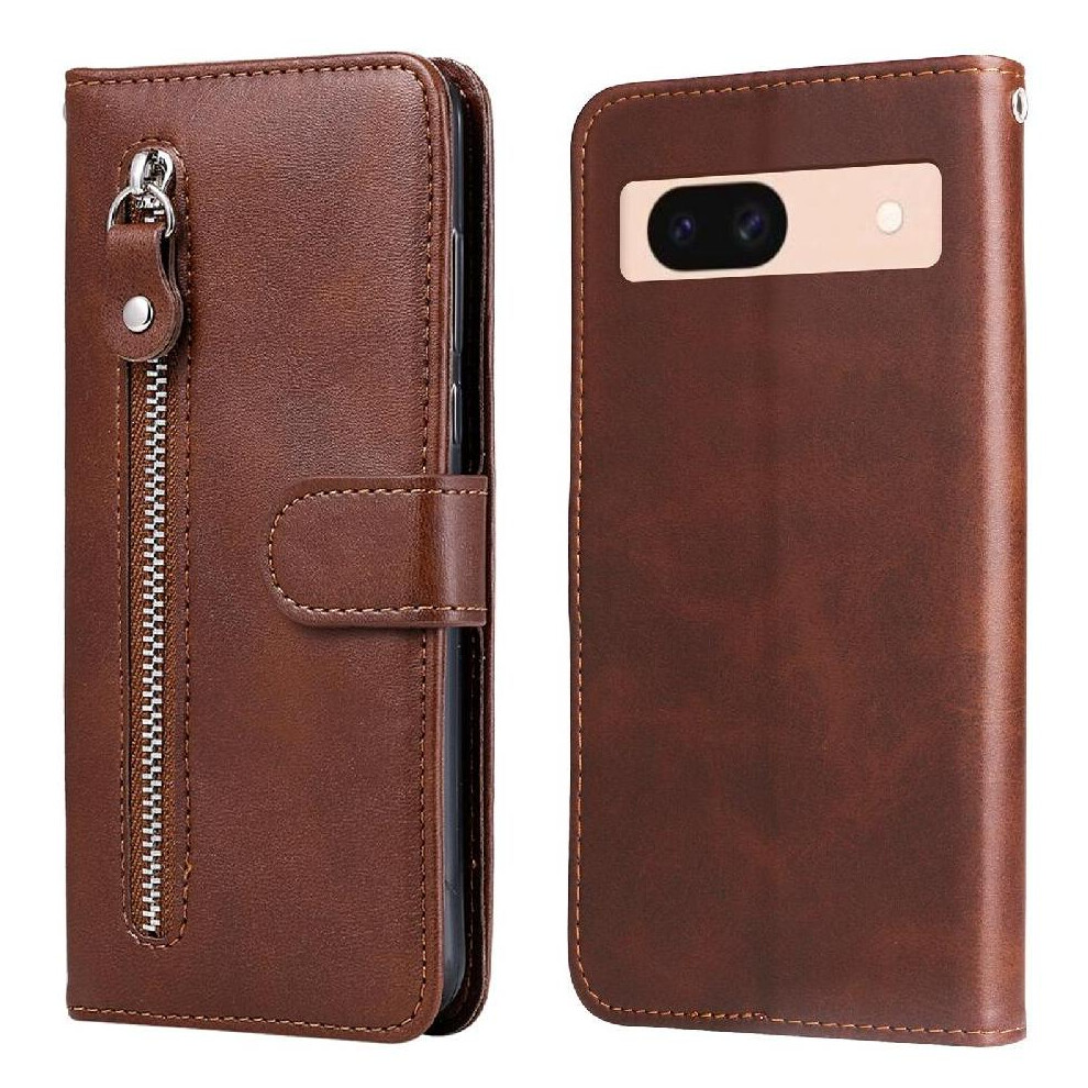 (Brown) Case For Google Pixel 8A Zipper Protective Cover Leather Card Slot Holders Brown 764544203197