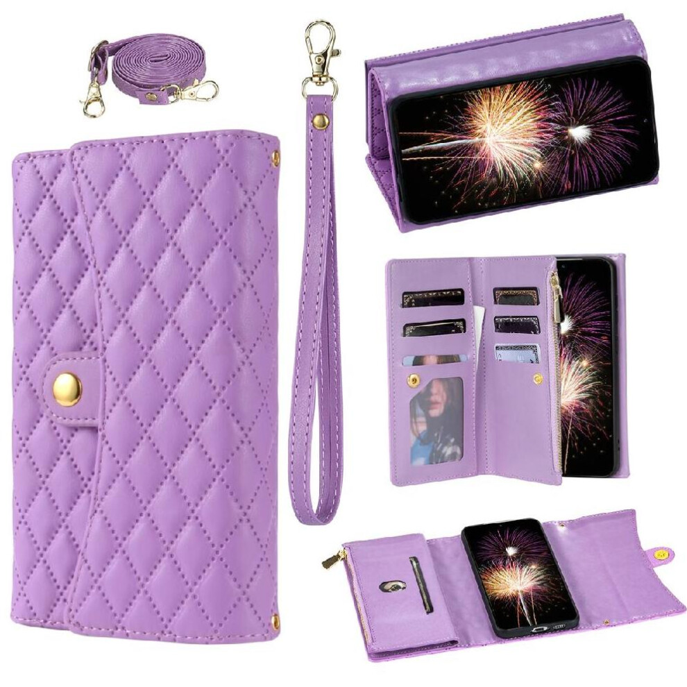 (Purple) Flip Case For Google Pixel 7A 7 Card Holder Kickstand Protective Cover Crossbody And Wrist Strap Pu Leather Purple 764544203791