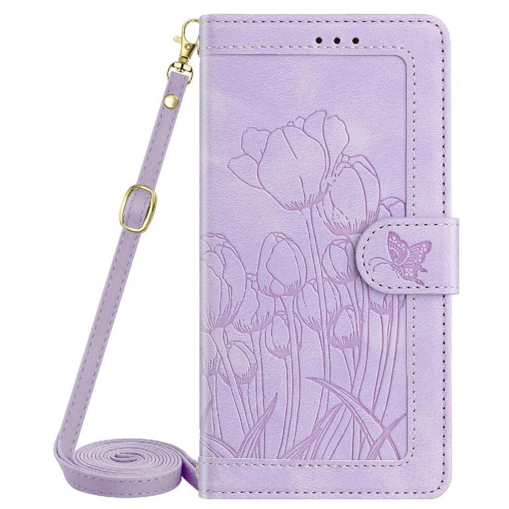 ( Violet) Fashion Wallet Case For Google Pixel 7A Tulip Embossed Flip Case Kickstand Crossbody And Wrist Strap Magnetic Closure Pu Leather Light 764544204118