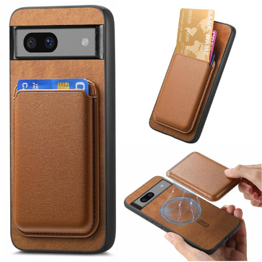 (Brown) Case For Google Pixel 7A Strong Magnetic Attraction Cardholder Cardholder Detachable Brown 764544204545