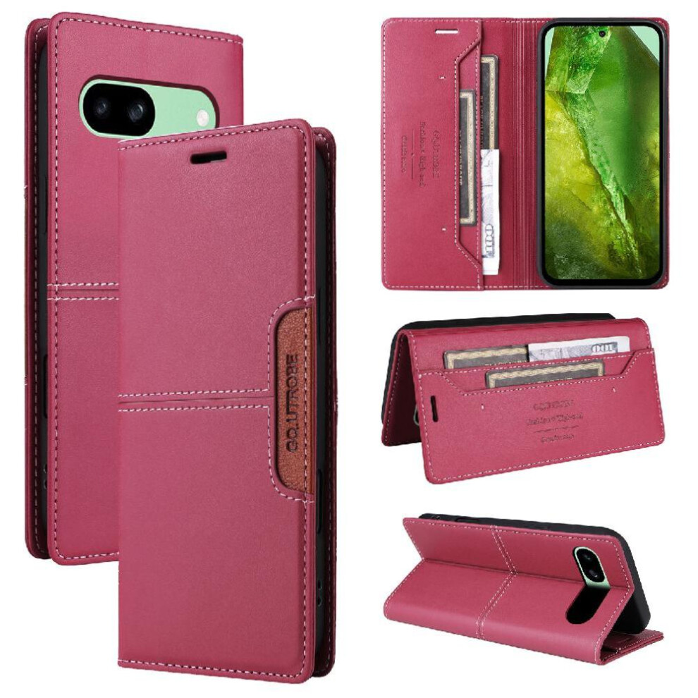 (Red) Flip Case For Google Pixel 8A Shockproof Rfid Blocking Flip Cover Wallet Red 764544204583